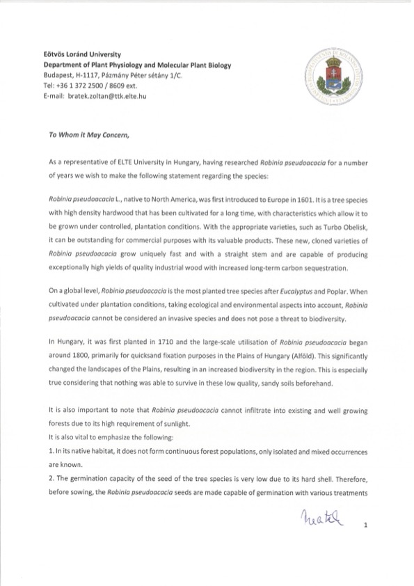 Letter about Invasiveness - ELTE University, Hungary